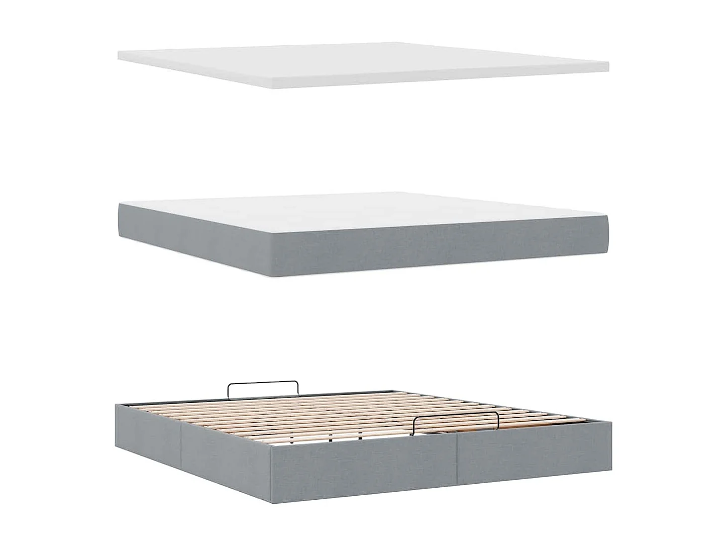 Cadre de lit ottoman et matelas gris clair 160x200cm tissu