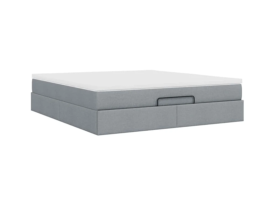 Cadre de lit ottoman et matelas gris clair 160x200cm tissu