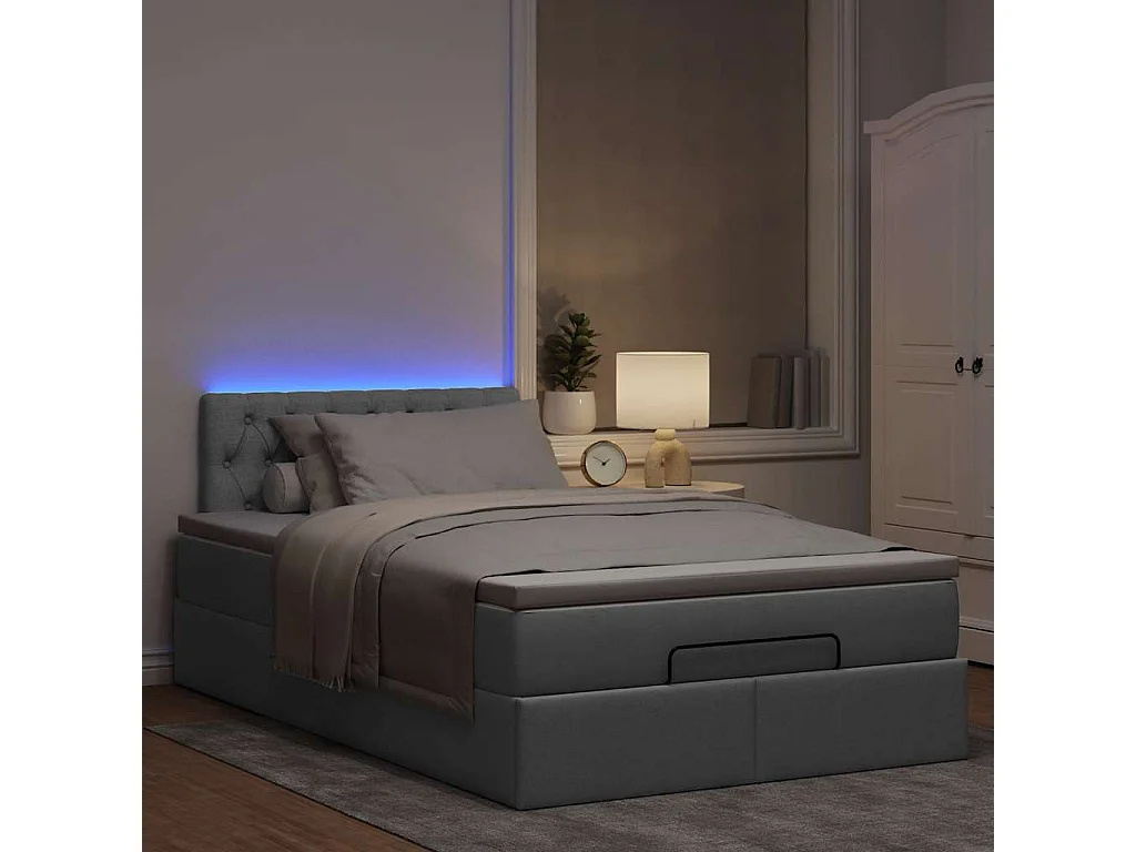 Lit ottoman avec matelas gris clair 120x200 cm tissu