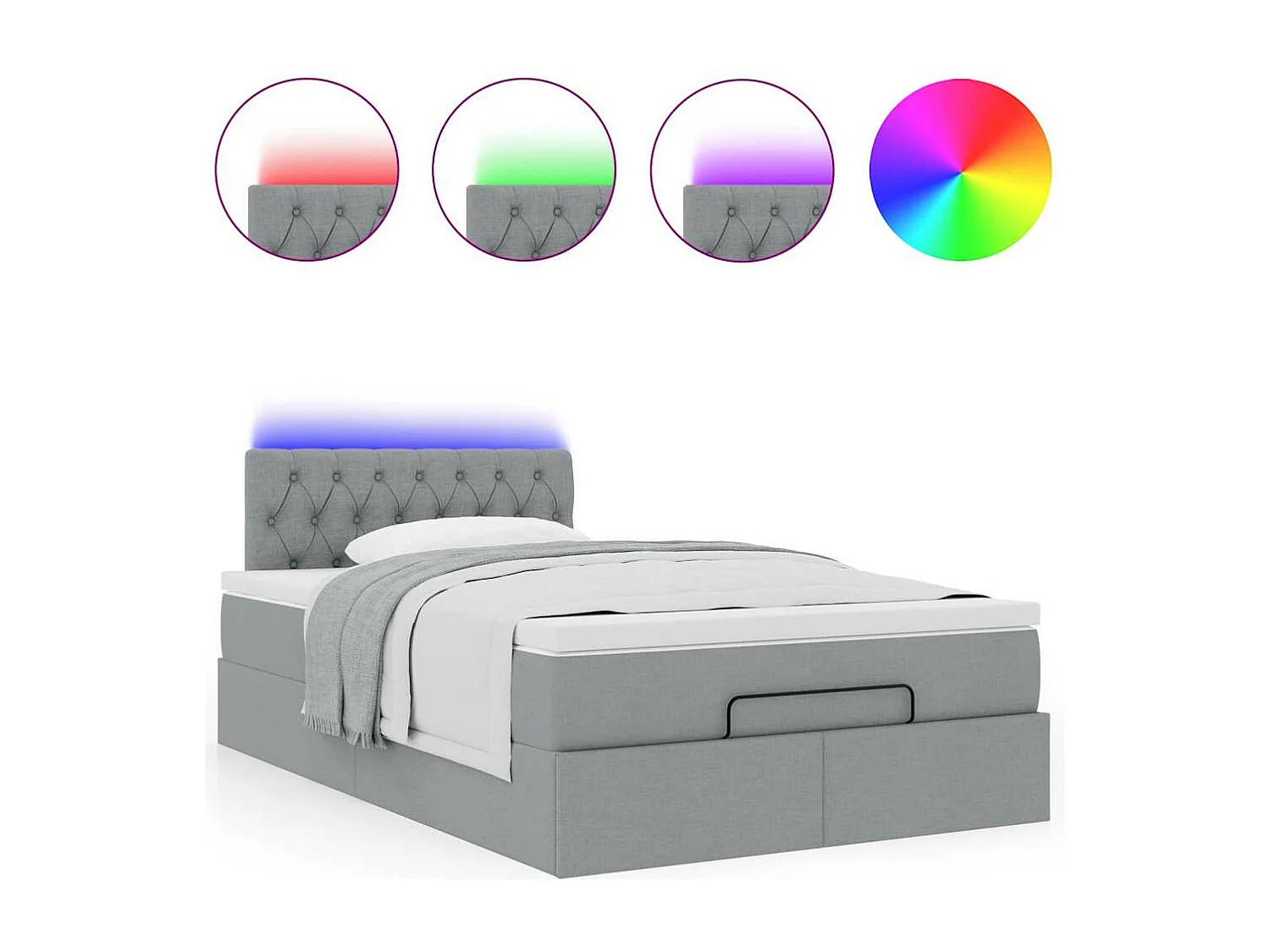 Lit ottoman avec matelas gris clair 120x200 cm tissu