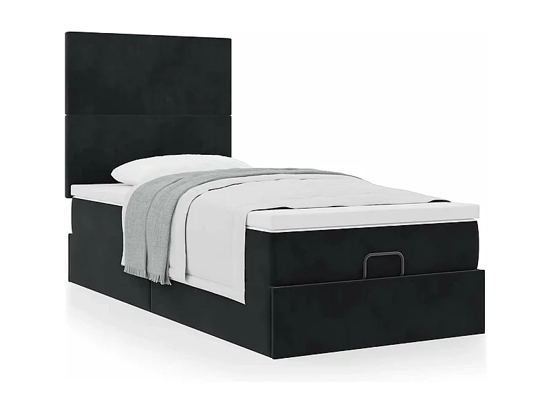 Cadre de lit ottoman avec matelas noir 90x200 cm velours