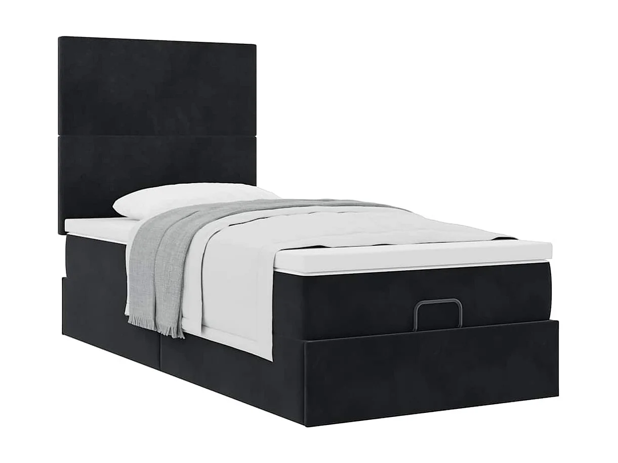 Cadre de lit ottoman avec matelas noir 90x200 cm velours