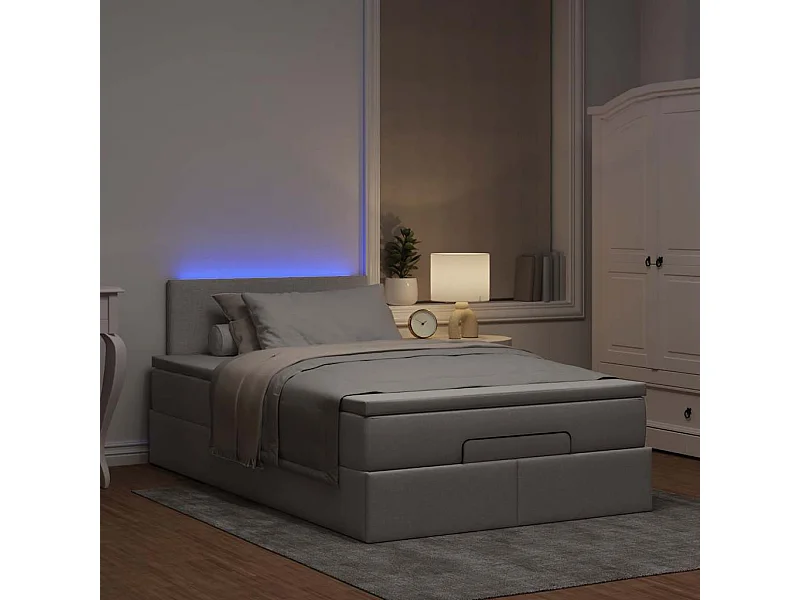 Estrutura de cama otomana com colchão 120x190cm tecido cinzento