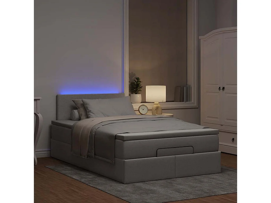 Cadre de lit ottoman avec matelas taupe 120x190 cm tissu