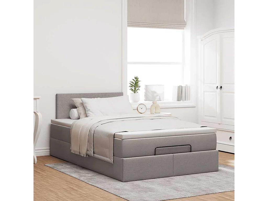 Cadre de lit ottoman avec matelas taupe 120x190 cm tissu