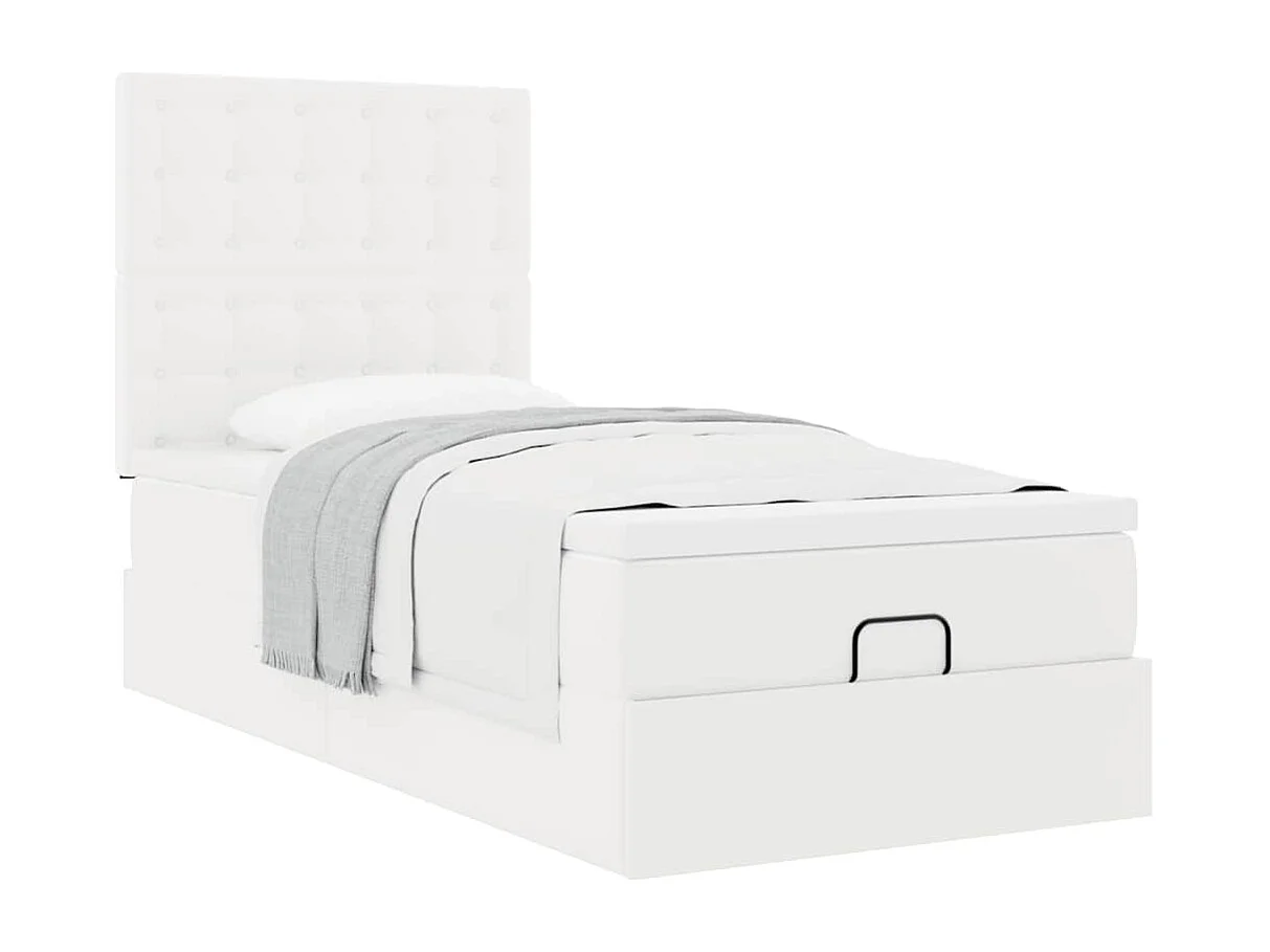 Cadre de lit ottoman avec matelas blanc 90x200 cm similicuir