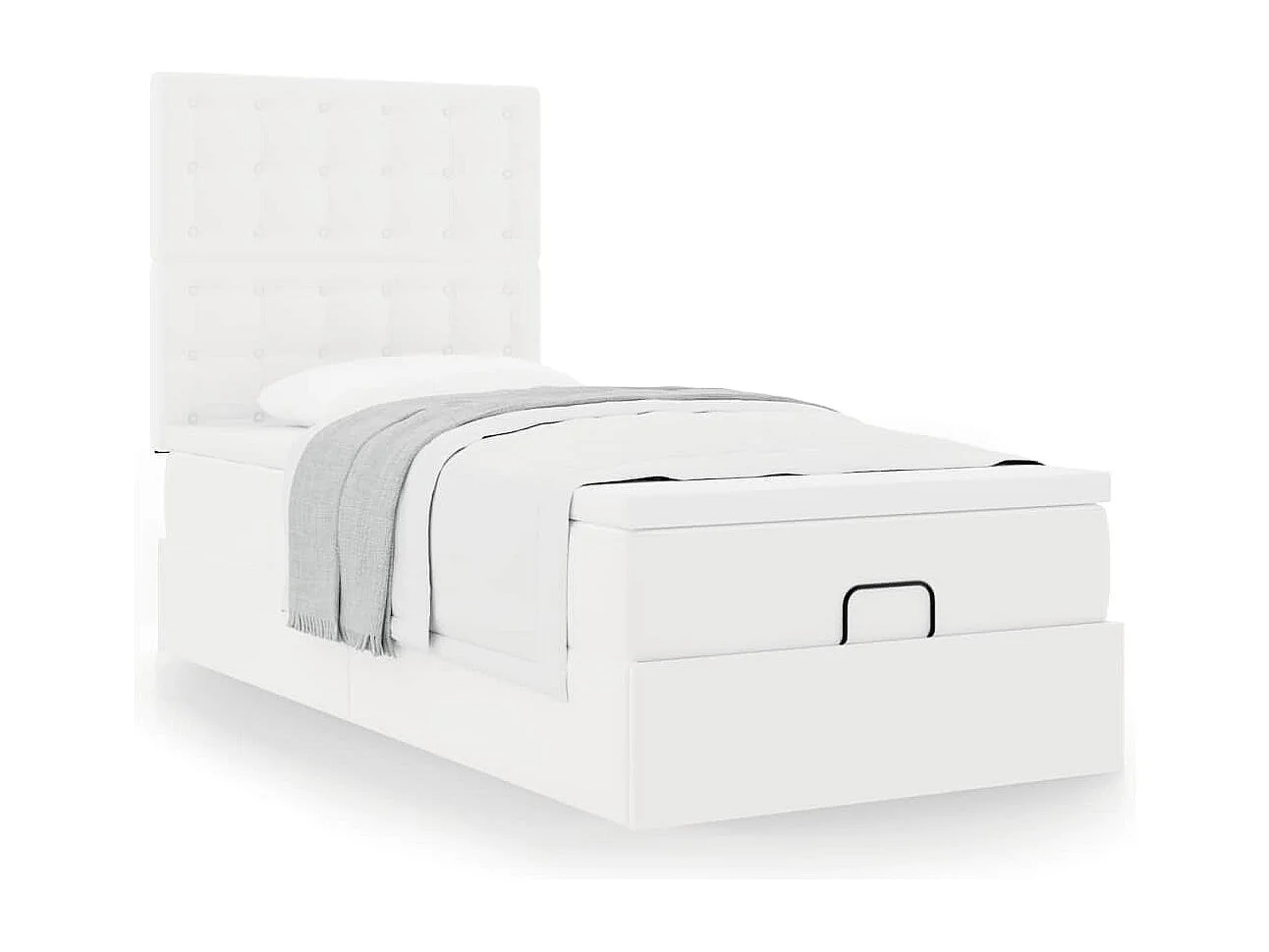 Cadre de lit ottoman avec matelas blanc 90x200 cm similicuir