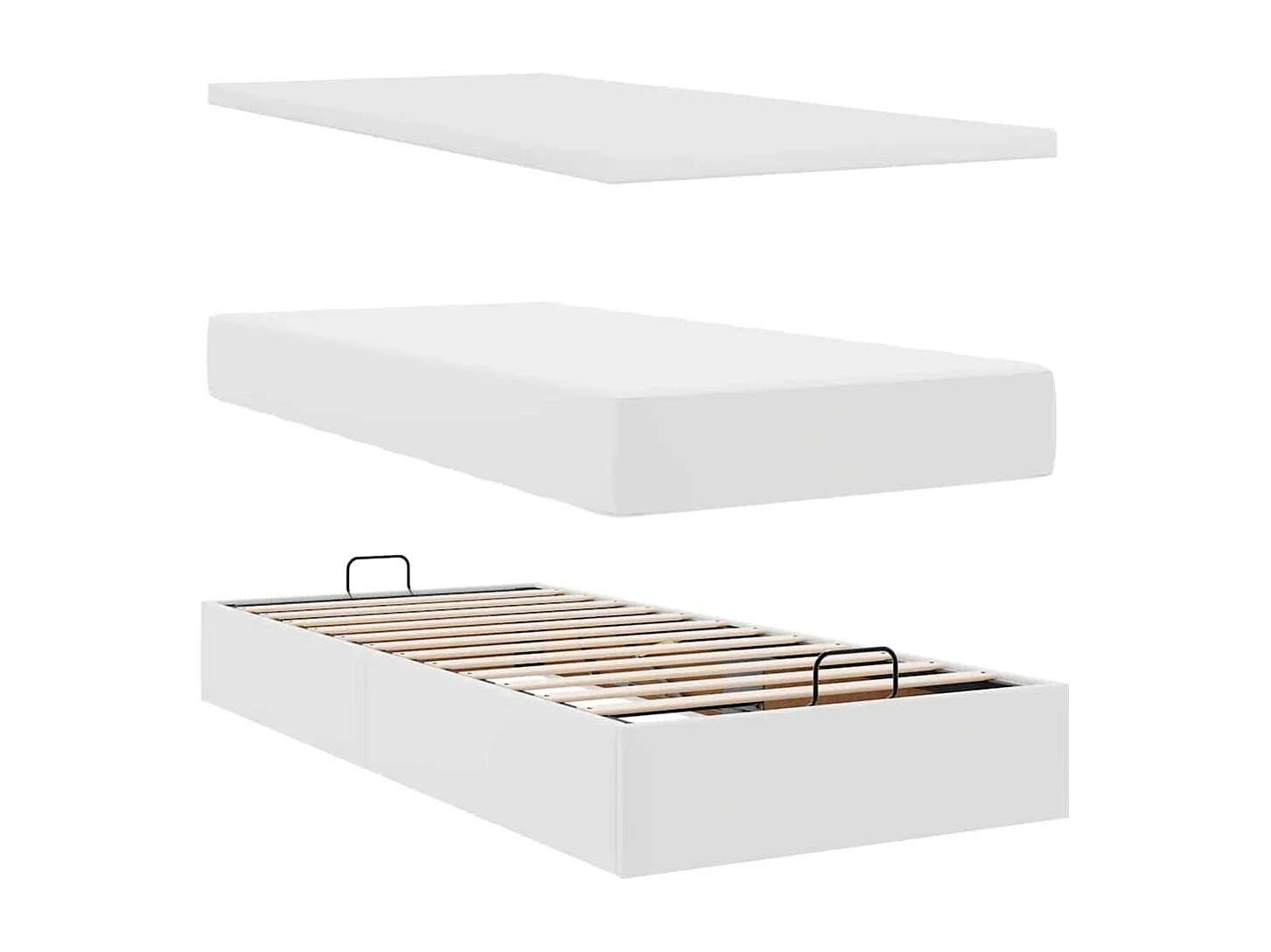 Cadre de lit ottoman avec matelas blanc 90x200 cm similicuir