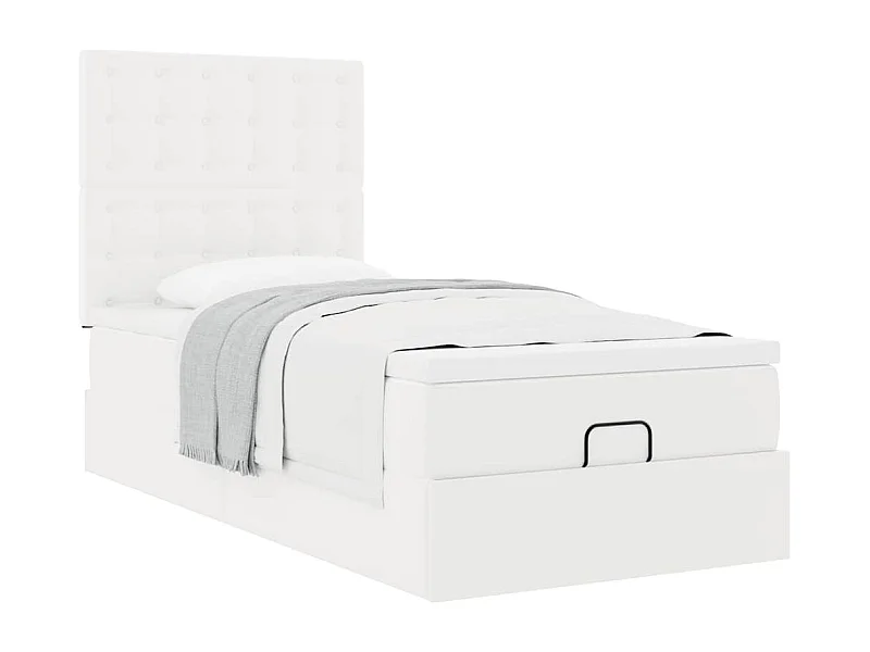 Cadre de lit ottoman avec matelas blanc 90x200 cm similicuir