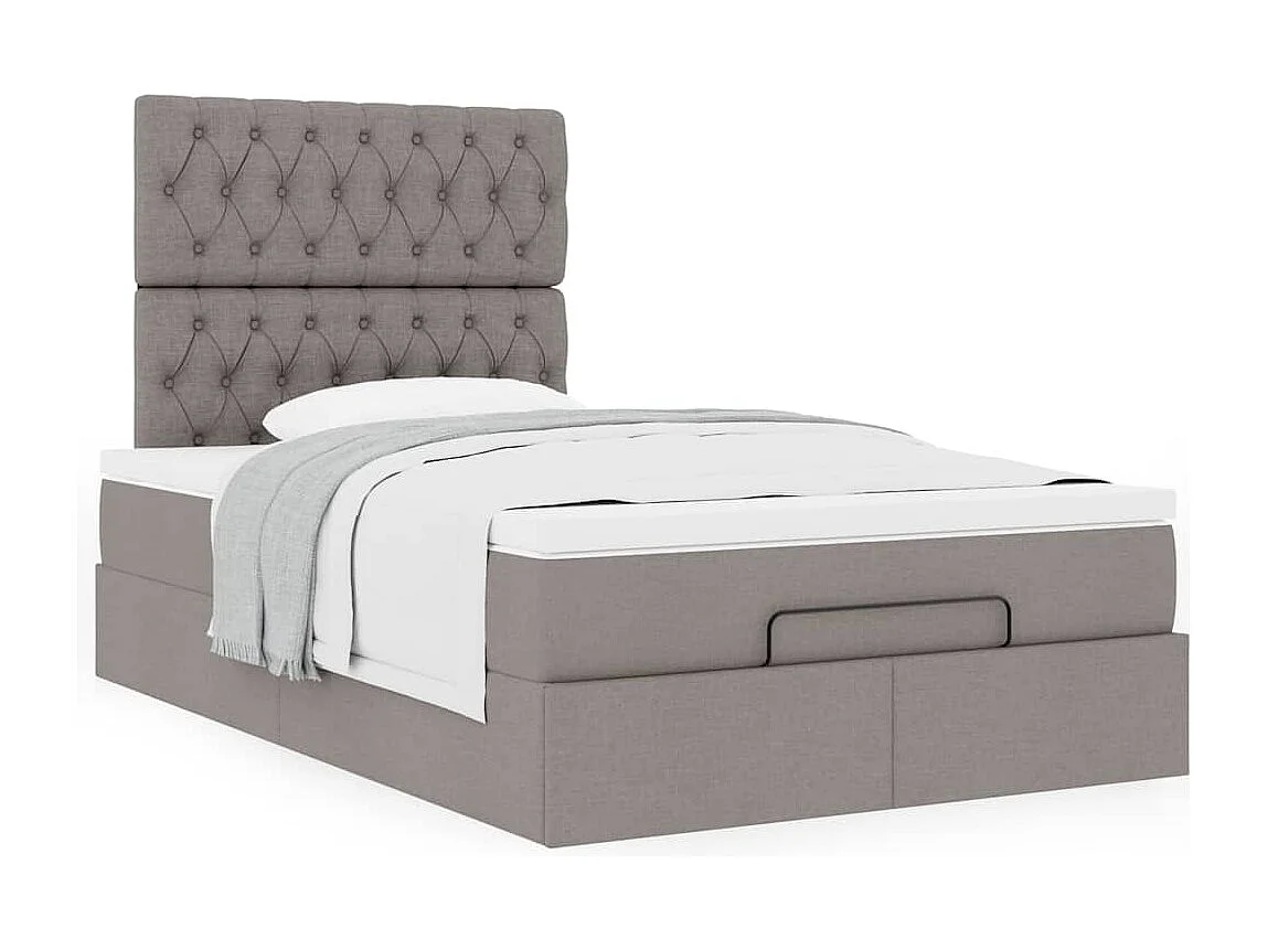 Estructura de cama otomana colchón tela gris pardo 120x200cm