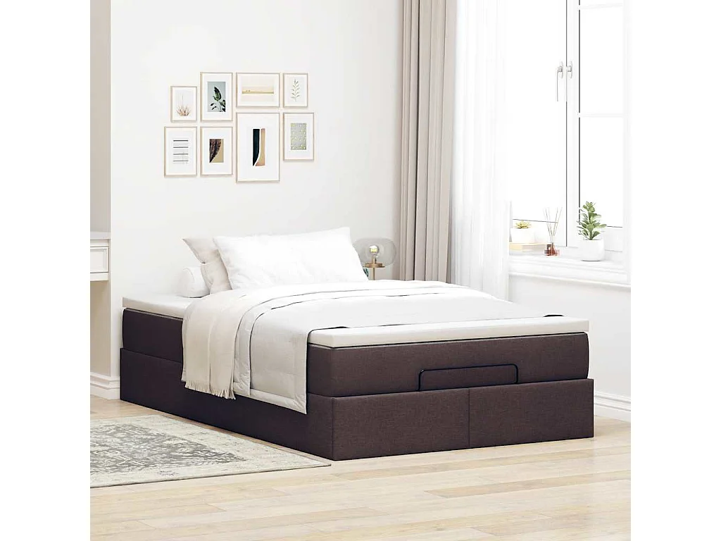 Estrutura de cama otomana com colchão 120x190cm castanho escuro