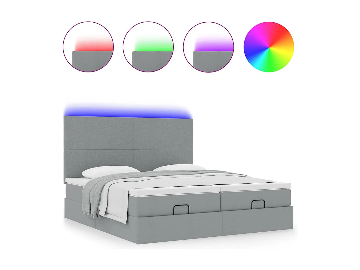 Cadre de lit ottoman et matelas gris clair 180x200cm tissu