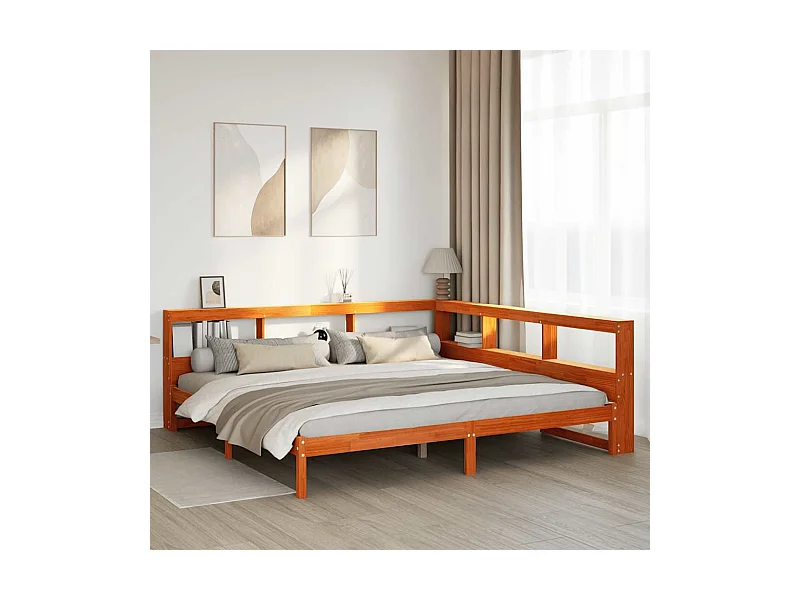 Lit bibliothèque sans matelas cire marron 180x200 cm pin massif