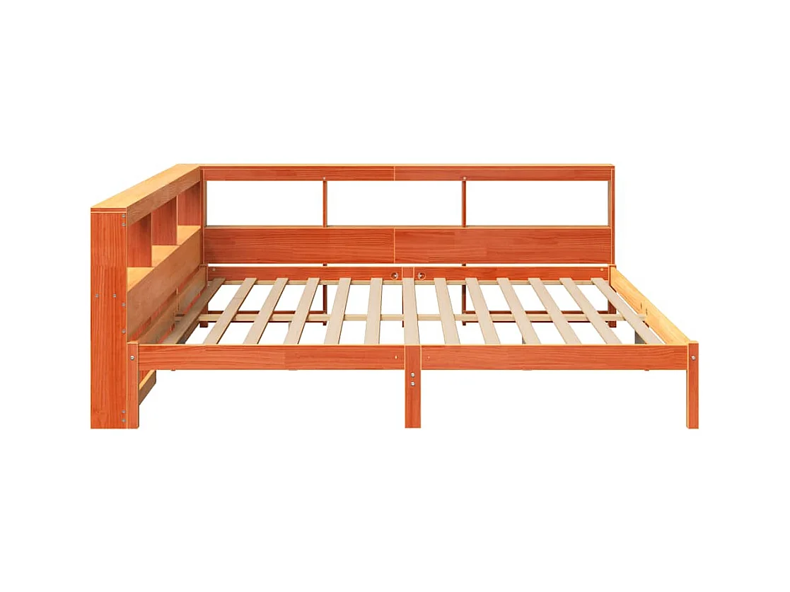 Lit bibliothèque sans matelas cire marron 180x200 cm pin massif