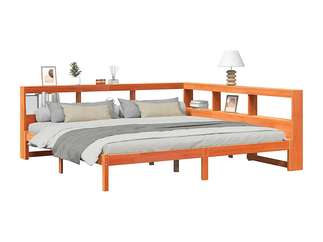 Lit bibliothèque sans matelas cire marron 180x200 cm pin massif