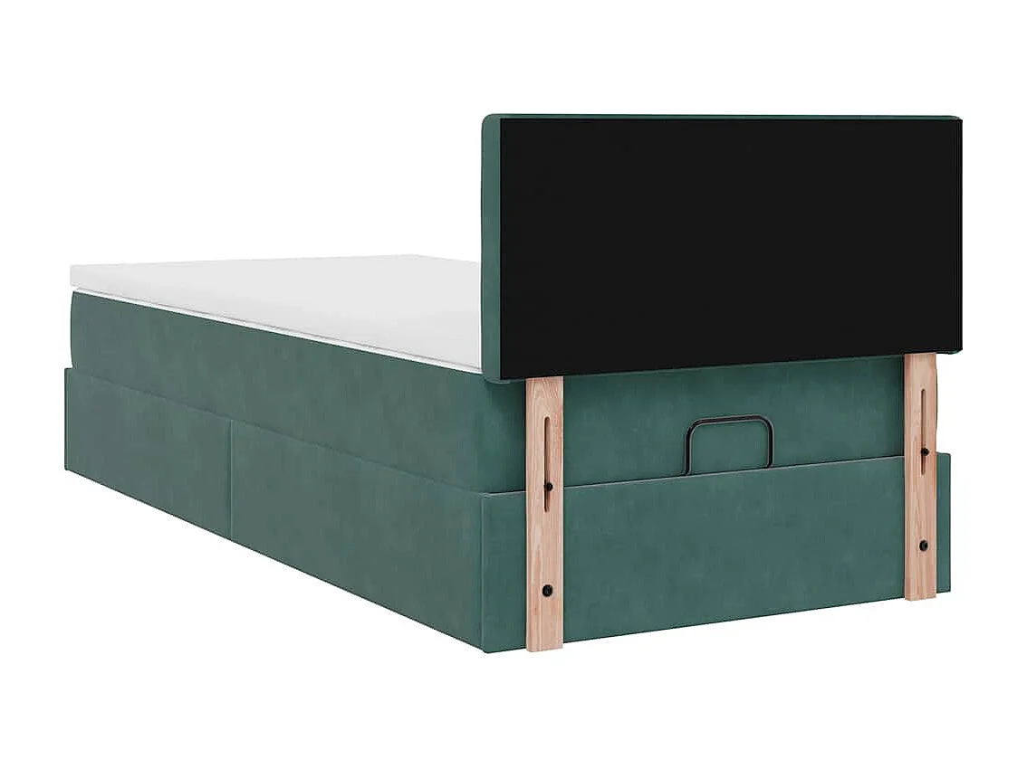 Estructura de cama otomana con colchón terciopelo verde oscuro