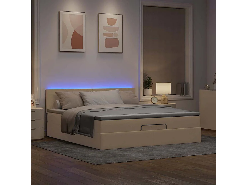 Estrutura de cama otomana com creme de colchão 180x200cm tecido