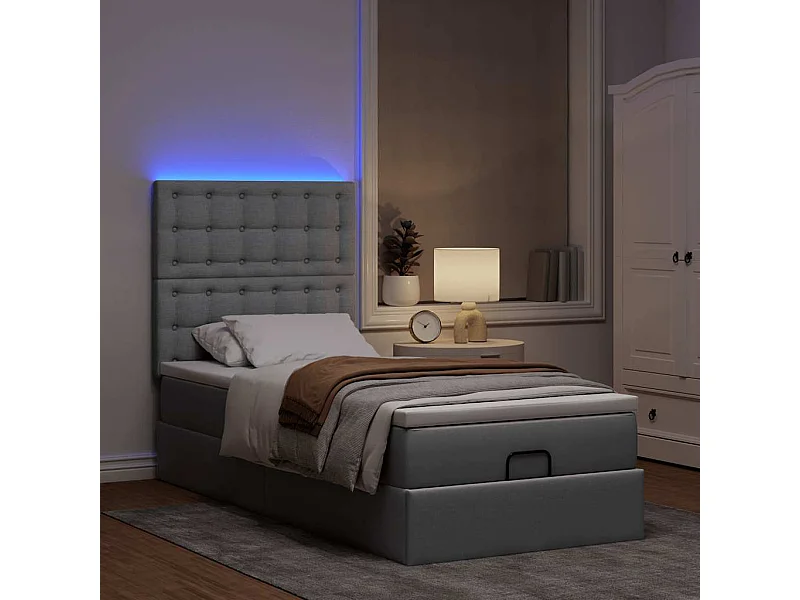 Estrutura cama otomana colchão 90x190 cm tecido cinzento claro