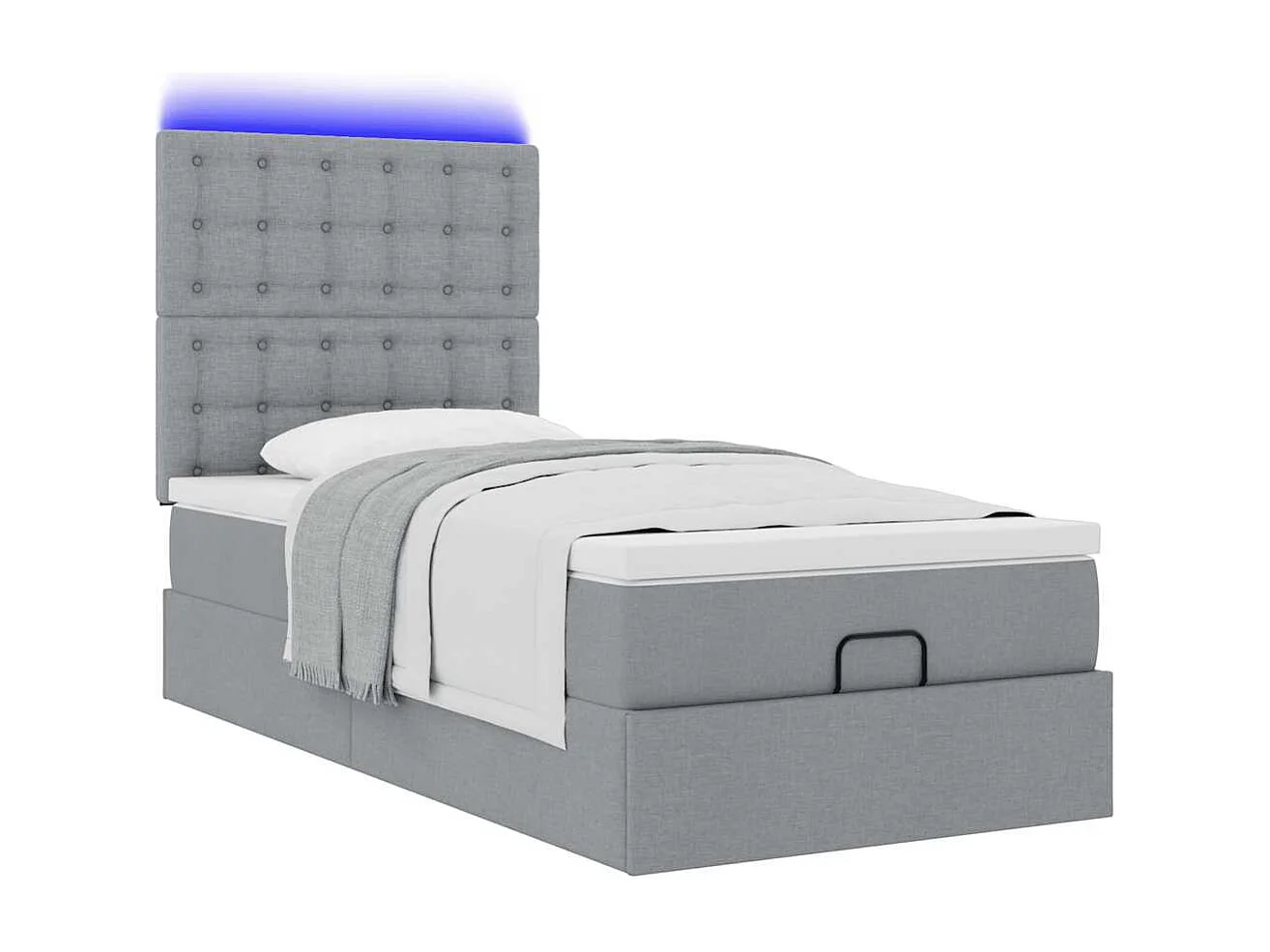 Cadre de lit ottoman et matelas gris clair 90x190 cm tissu