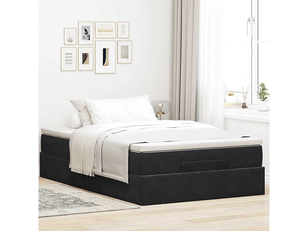 Estructura de cama otomana colchón terciopelo negro 120x200cm