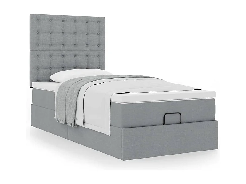 Cadre de lit ottoman et matelas gris clair 90x190 cm tissu