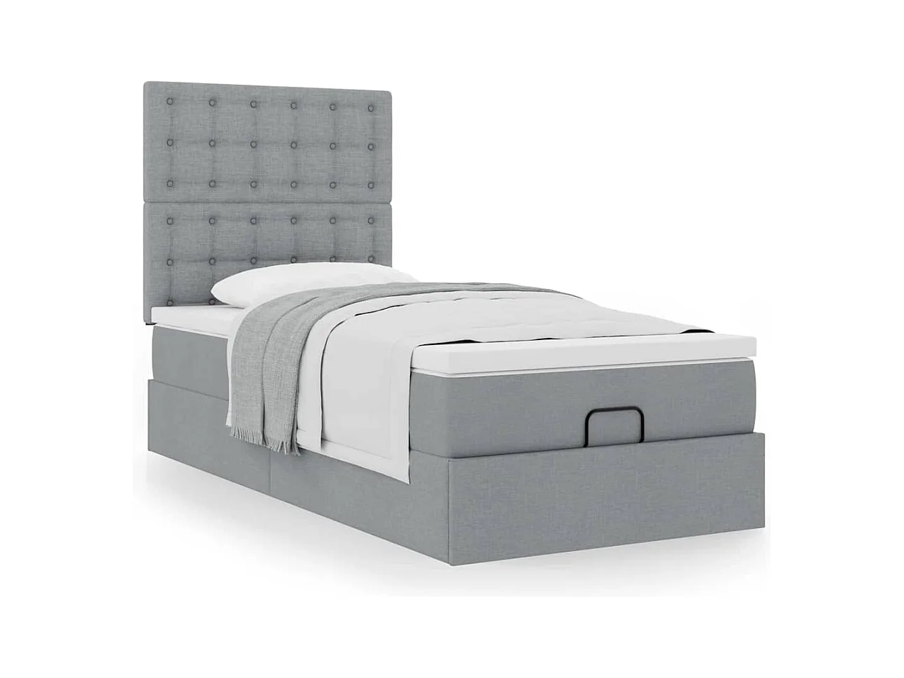 Cadre de lit ottoman et matelas gris clair 90x190 cm tissu