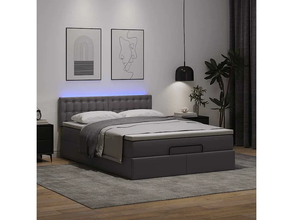 Bed poef met matrassen en LED's 140x200cm kunstleer grijs