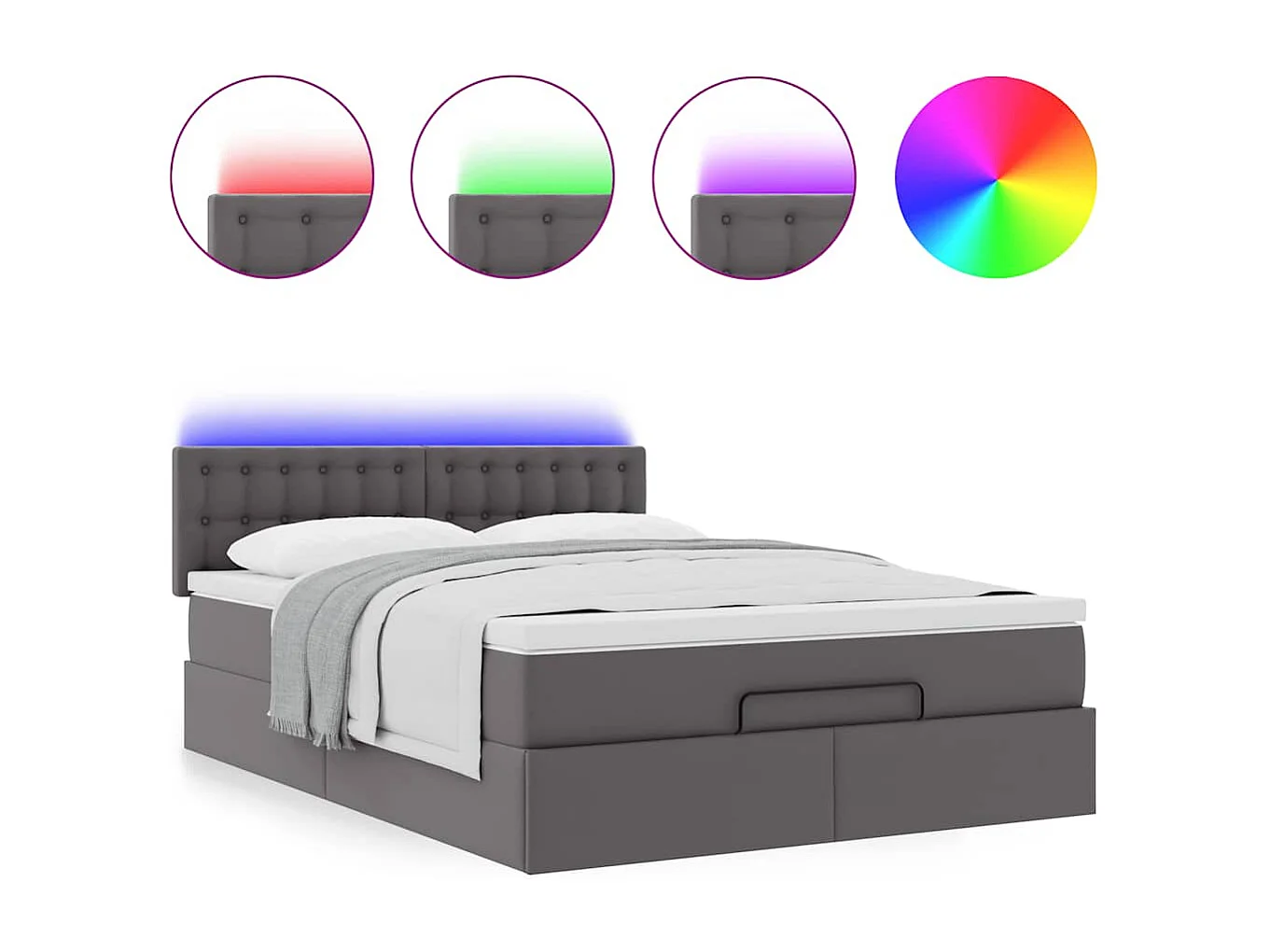 Bed poef met matrassen en LED's 140x200cm kunstleer grijs