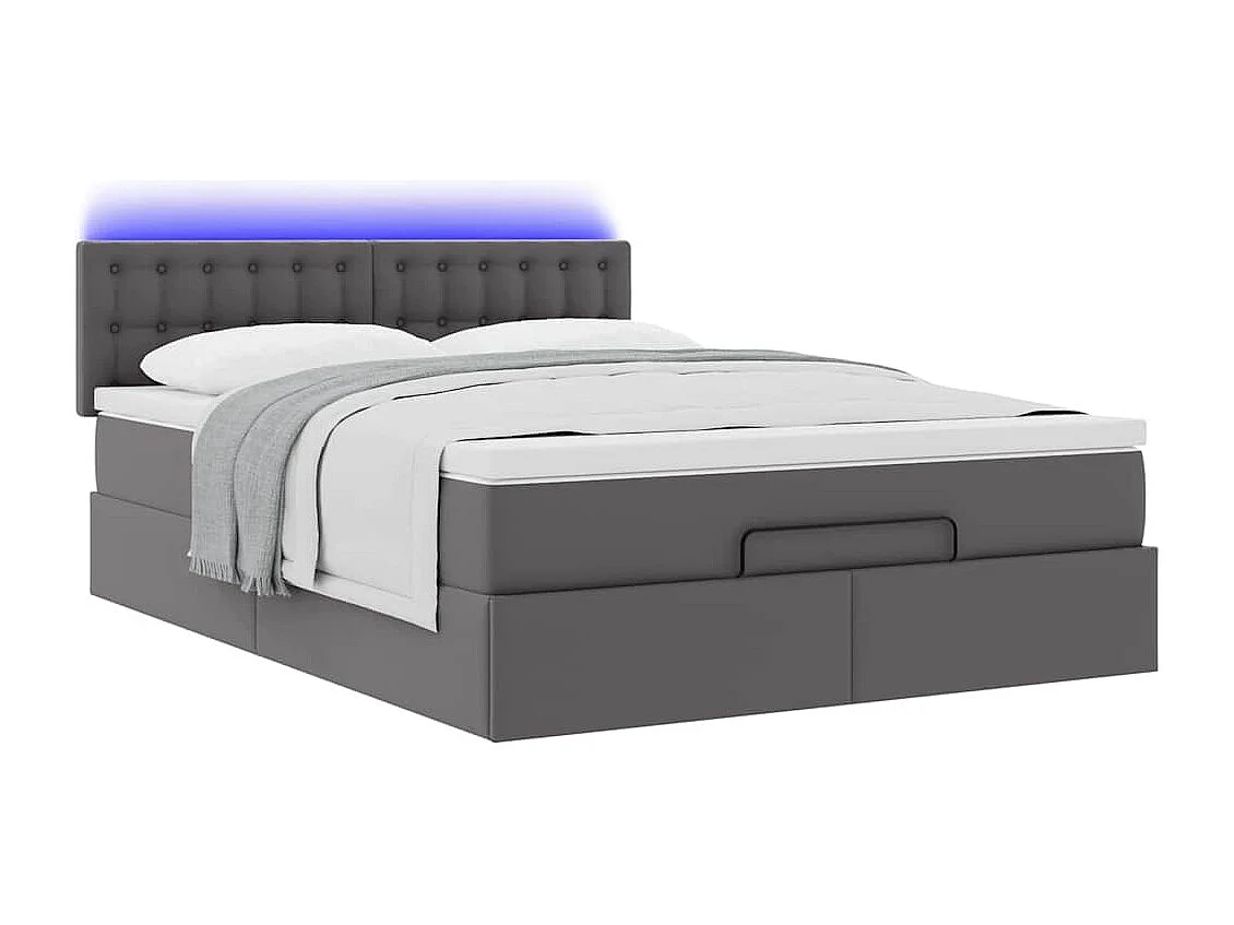 Bed poef met matrassen en LED's 140x200cm kunstleer grijs