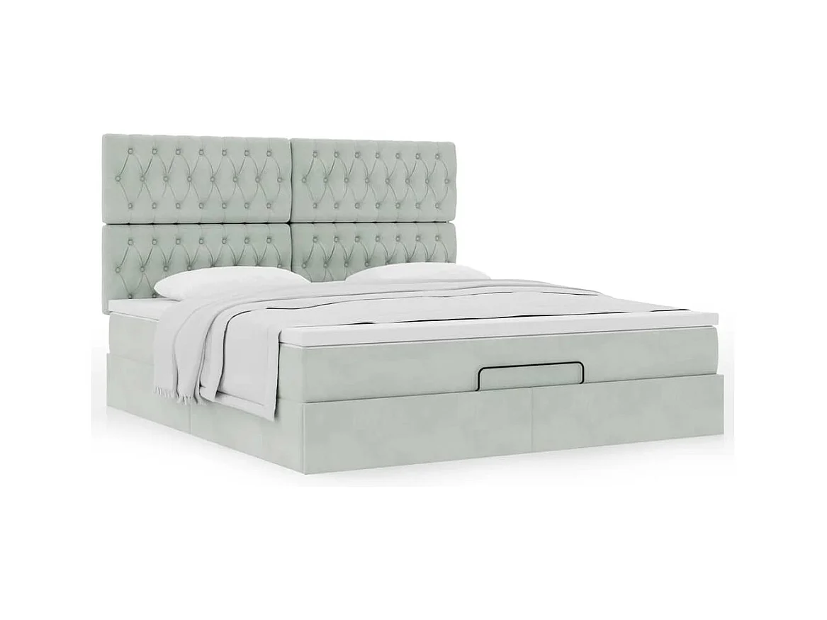 Cadre de lit ottoman et matelas gris clair 180x200cm velours