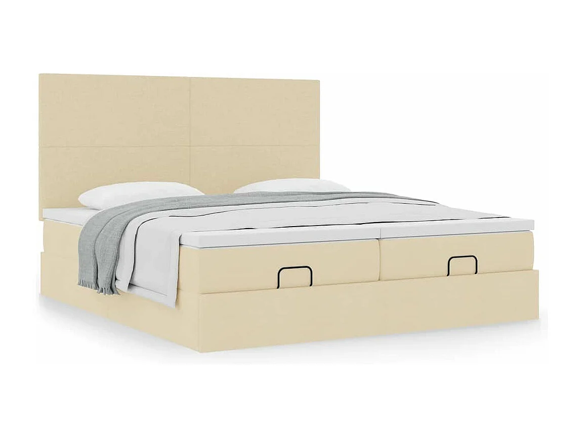 Estructura de cama otomana con colchones tela crema 160x200cm