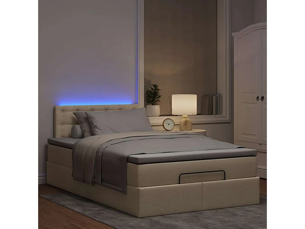 Cadre de lit ottoman avec matelas crème 120x190 cm tissu