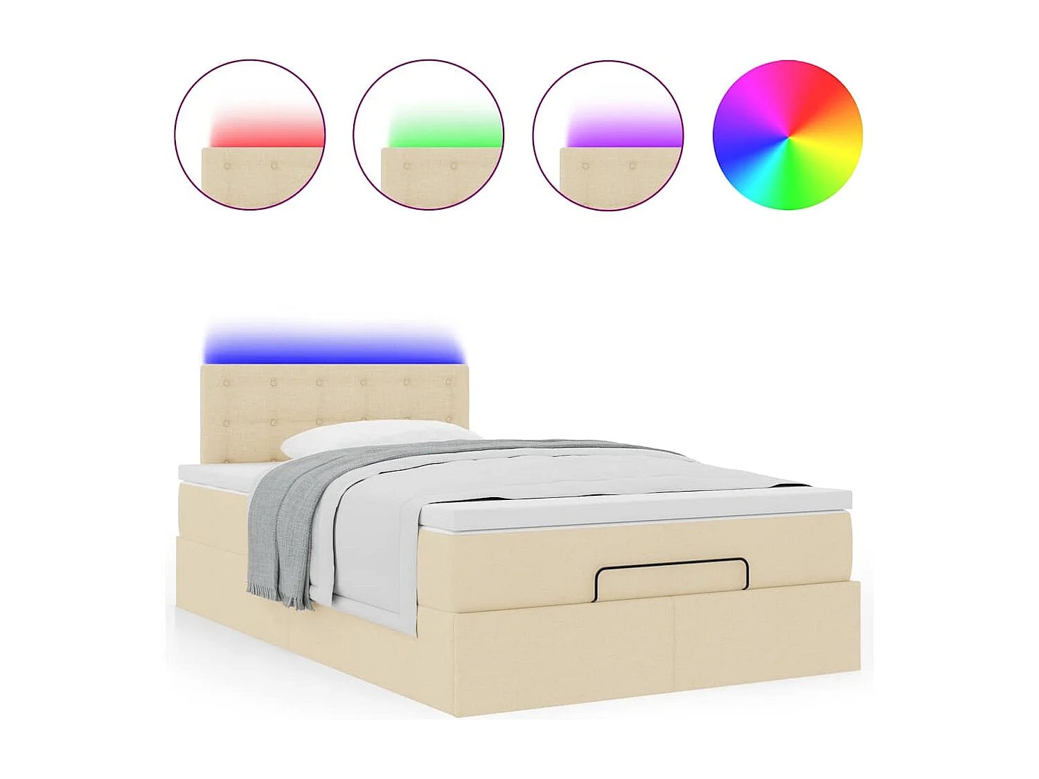 Cadre de lit ottoman avec matelas crème 120x190 cm tissu