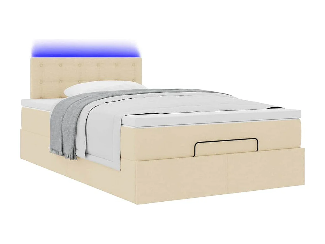 Cadre de lit ottoman avec matelas crème 120x190 cm tissu