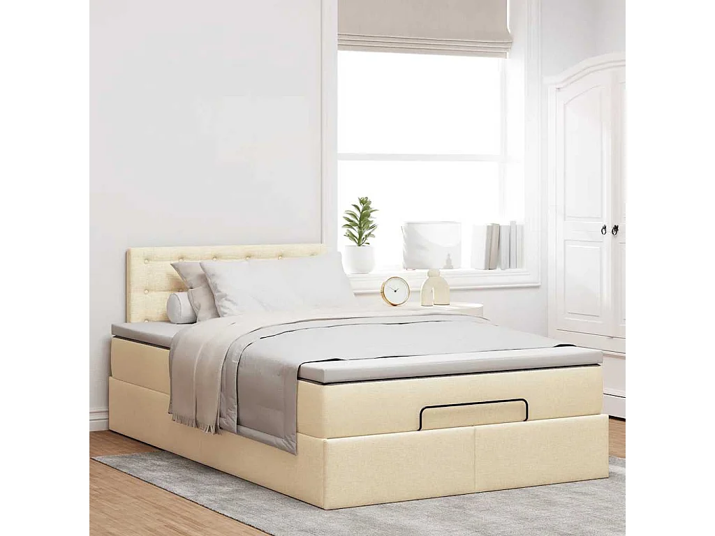 Cadre de lit ottoman avec matelas crème 120x190 cm tissu