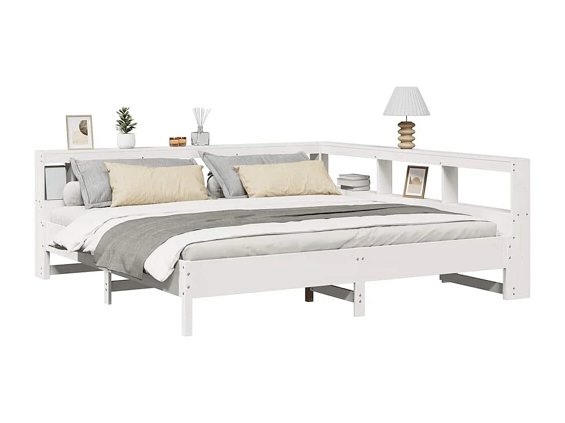 Lit bibliothèque sans matelas blanc 200x200 cm bois pin massif