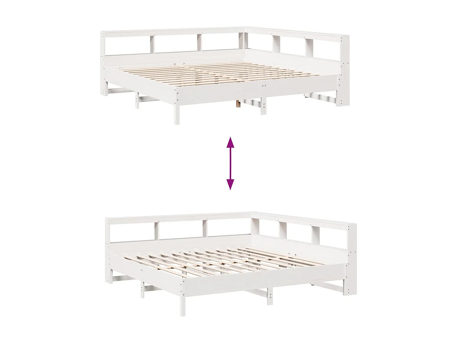 Lit bibliothèque sans matelas blanc 200x200 cm bois pin massif