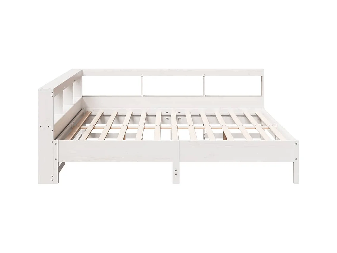Lit bibliothèque sans matelas blanc 200x200 cm bois pin massif