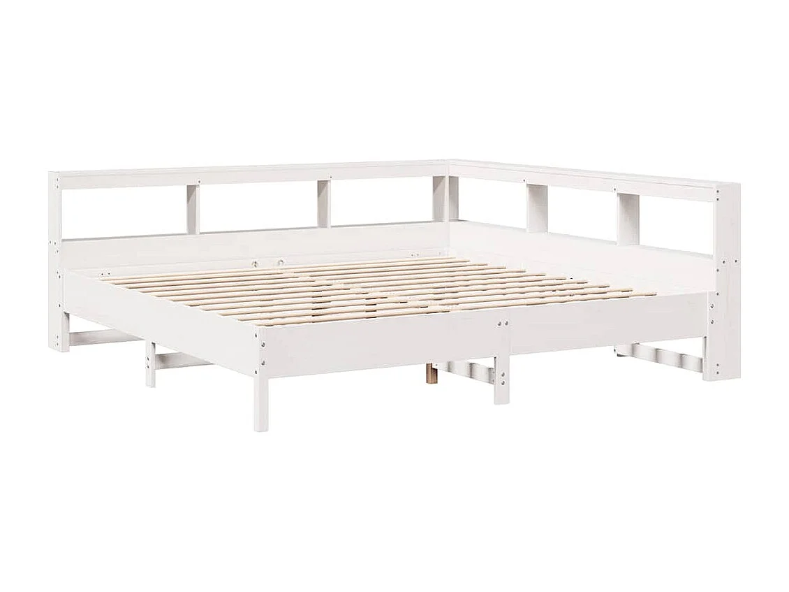 Lit bibliothèque sans matelas blanc 200x200 cm bois pin massif
