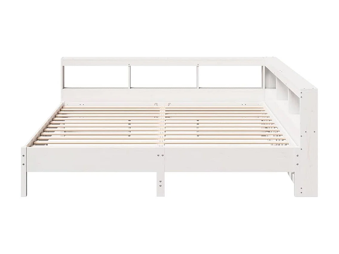 Lit bibliothèque sans matelas blanc 200x200 cm bois pin massif