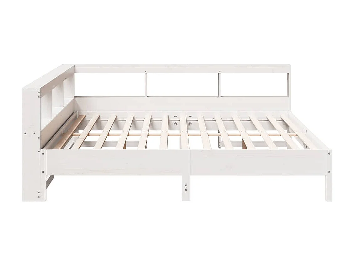 Lit bibliothèque sans matelas blanc 200x200 cm bois pin massif