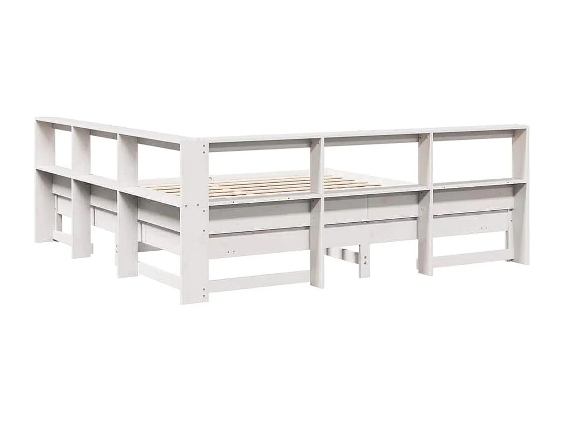Lit bibliothèque sans matelas blanc 200x200 cm bois pin massif