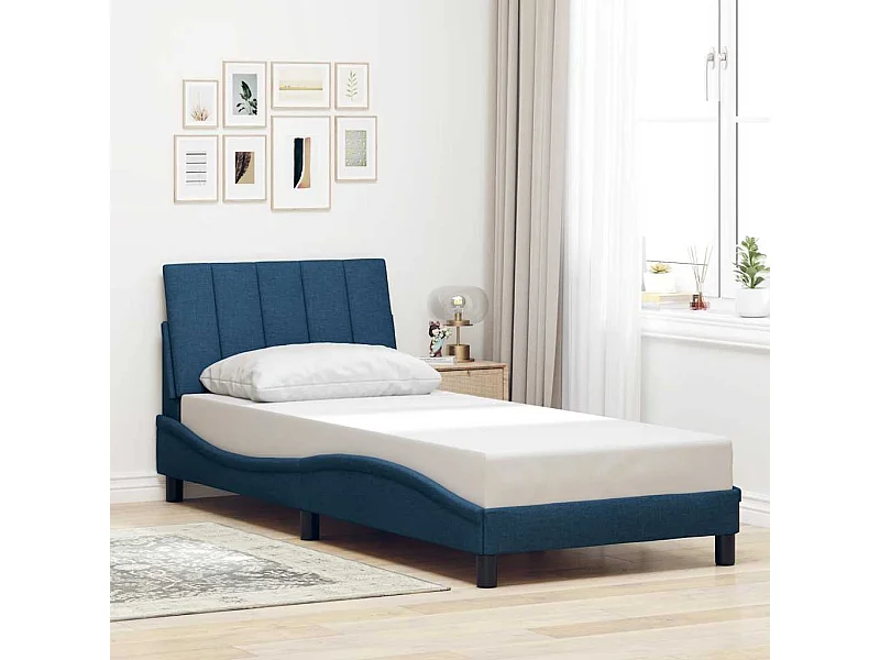 Cadre de lit sans matelas bleu 90x190 cm tissu
