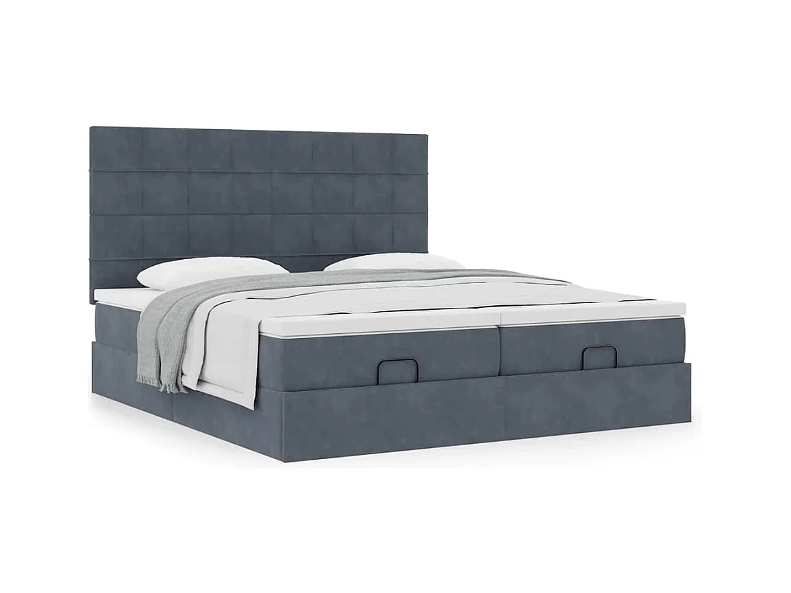 Cadre de lit ottoman avec matelas gris foncé 180x200cm velours