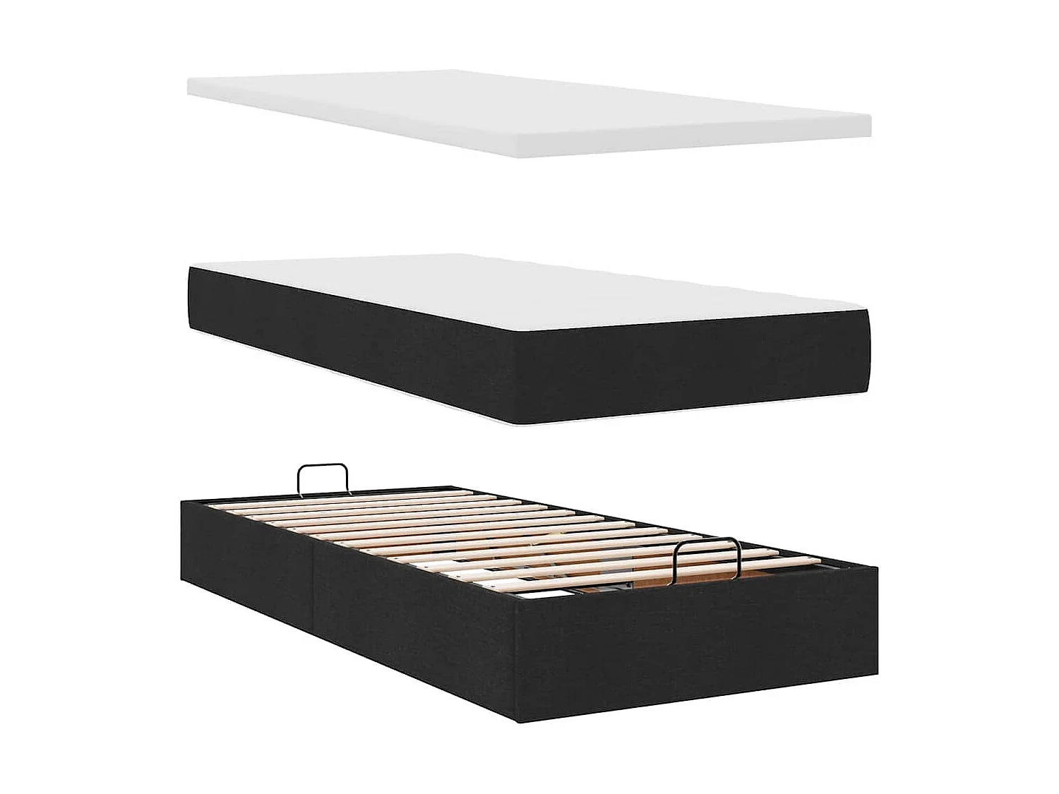 Lit ottoman avec matelas noir 100x200 cm tissu
