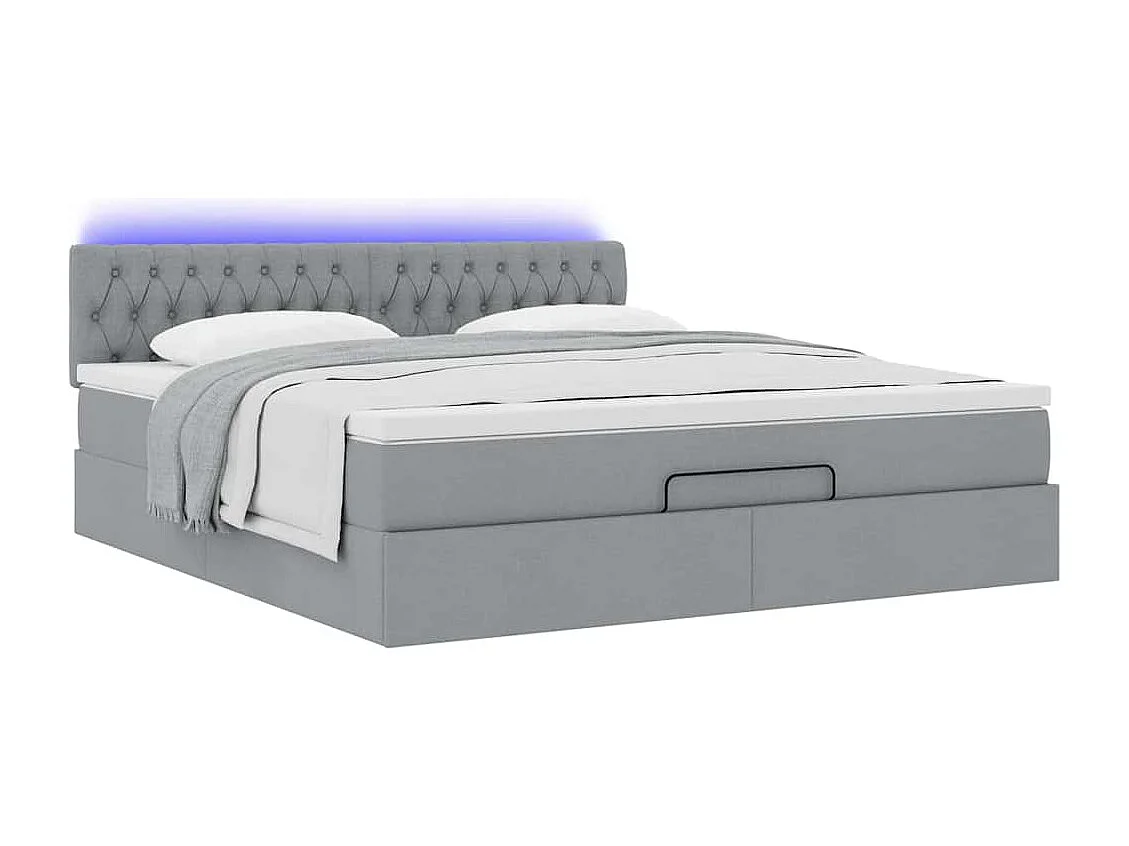 Ottoman bed met matras en LED's 160x200 cm stof lichtgrijs