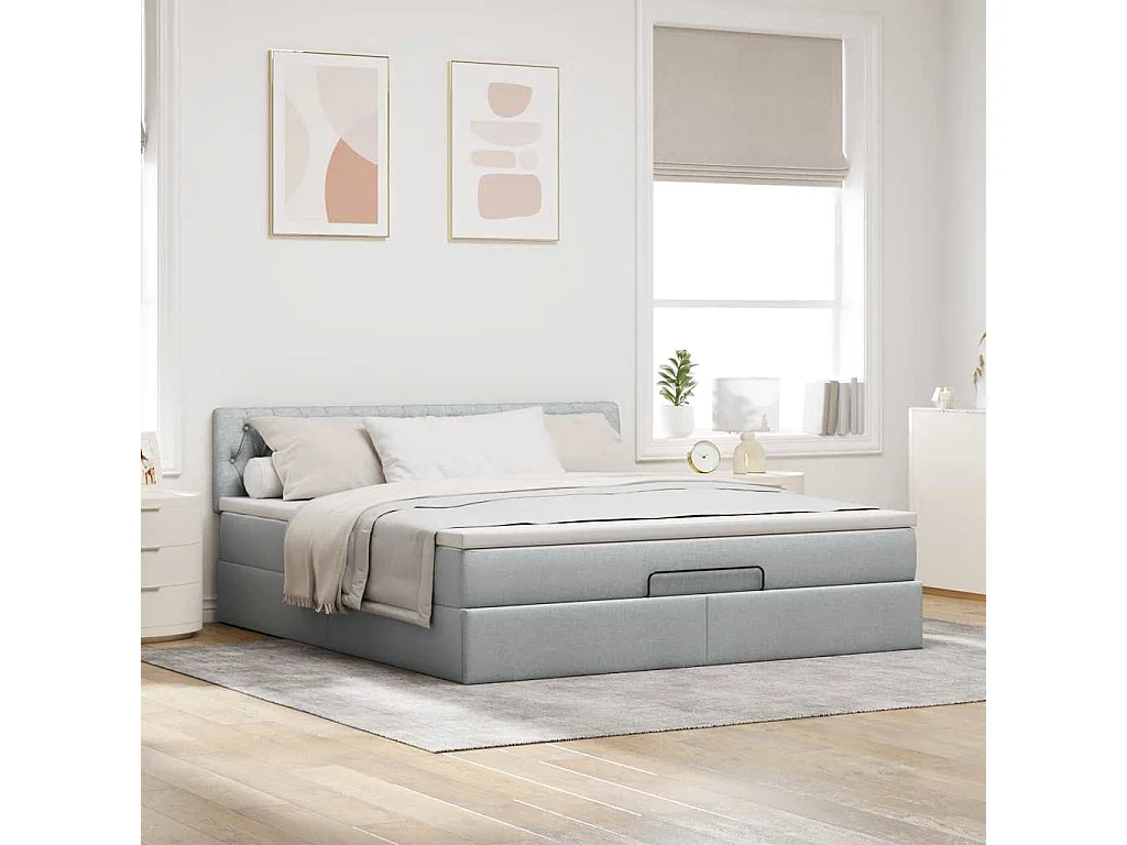Lit ottoman avec matelas gris clair 160x200 cm tissu