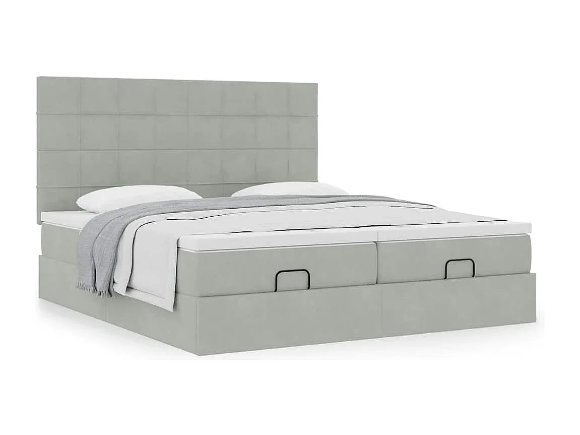 Estrutura cama otomana colchões 160x200cm veludo cinzento claro
