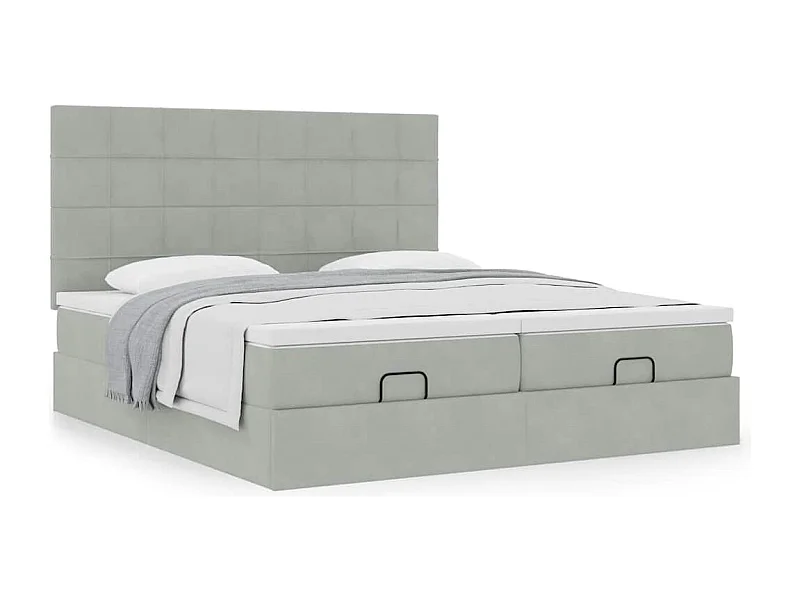 Cadre de lit ottoman et matelas gris clair 160x200cm velours