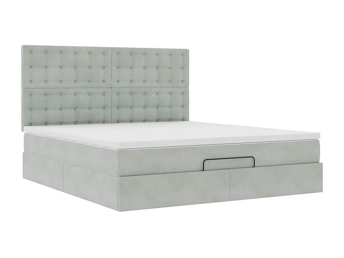 Cadre de lit ottoman et matelas gris clair 160x200cm velours